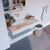 Mondiaz ALAN-DLUX Ensemble de meuble - 100cm - meuble Frappe mat - 0 tiroirs - Lavabo Cloud Frappe suspendu - vasque Gauche - 0 trous de robinet SW809069