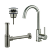 Fortifura Calvi Wastafelkraanset - hoge wastafelkraan - draaibare - uitloop - klikwaste plug - design - sifon - PVD - geborsteld RVS SW915275