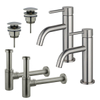 FortiFura Calvi Kit robinet lavabo - pour double vasque - robinet bas - bonde clic clac - siphon design - Inox brossé PVD SW915332