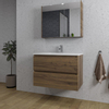 Saniclass Chaci Ensemble meuble de salle de bains - 80x46x55cm - lavabo en céramique blanc - 1 vasque - 1 trou de robinetterie - 2 tiroirs - armoire de toilette - noyer (bois) SW826910