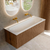 MONDIAZ KURVE 120cm Meuble salle de bain - couleur Walnut - 1 tiroir - vasque BIG LARGE centre - sans trous de robinet - Talc SW1138330