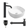 Adema Kit vasque à poser 44x44x13.5cm avec robinet et vidange bonde clic clac Carré Porcelaine Noir mat SW656701