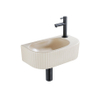 QeramiQ Fuente Ensemble de lavabo - 40x21.5x12cm - droite - nervuré - demi-rond - 1 trou de robinet - céramique - robinet de lave-mains noir mat - bonde - siphon abaissé - beige SW1233003