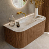 MONDIAZ KURVE-DLUX 100cm Meuble salle de bain avec module 25 G et D - couleur Walnut - 1 tiroir - 2 portes - vasque GRUNNE centre - sans trou de robinet - couleur Glace SW1138023