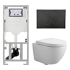 Pack WC QeramiQ Dely Swirl Compact - réservoir encastrable Geberit UP320 - avec bâti-support Burda - abattant 25 mm - plaque de commande en plastique noir mat - boutons ronds - blanc mat SW1595679