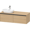 Duravit Ketho 2 meuble sous-lavabo avec plan console avec 2 tiroirs pour vasque à poser à gauche 140x55x45.9cm avec poignées anthracite chêne naturel mat SW772771