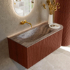 MONDIAZ KURVE-DLUX Meuble de salle de bains 105cm arrondi à droite couleur Ruby avec 1 tiroir et 1 porte. Lavabo BIG SMALL à gauche sans trou de robinet Oza. SW1432779