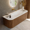 MONDIAZ KURVE-DLUX 130cm Meuble salle de bain avec module 25 G et D - couleur Walnut - 1 tiroir - 2 portes - vasque BIG SMALL centre - sans trou de robinet - couleur Ostra SW1137865