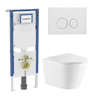 QeramiQ Dely Toiletset - 36.3x51.7cm - diepspoel - rimless - Geberit UP720 inbouwreservoir - softclose toiletzitting - mat witte bedieningsplaat - ronde knoppen - wit glans SW1428224