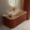 MONDIAZ KURVE-DLUX Meuble de salle de bains 95cm arrondi à gauche couleur Ruby avec 1 tiroir et 1 porte. Lavabo BIG SMALL à droite 1 trou de robinet Arena. SW1431490