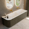 Mondiaz KURVE-DLUX Ensemble meuble de salle de bains - 145x46x40cm - 1 tiroir - 1 porte - lavabo solid surface - double / droite - sans trou de robinet - Shadow SW1414074
