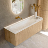 MONDIAZ KURVE-DLUX 135cm Meuble salle de bain avec module 25 D - couleur Oak - 1 tiroir - 1 porte - vasque BIG MEDIUM gauche - sans trou de robinet - couleur Ostra SW1137750