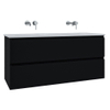 Saniclass Chaci Meuble de salle de bain - 120x45x55cm - lavabo en céramique brillant blanc - 2 vasques - sans trou de robinet - 2 tiroirs - noir mat SW809394