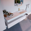 Mondiaz ALAN-DLUX Ensemble de meuble - 150cm - meuble Cale mat - 1 tiroir - Lavabo Cloud Opalo suspendu - vasque Droite - 1 trou de robinet SW806733