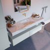 Mondiaz ALAN-DLUX Ensemble de meuble - 150cm - meuble Clay mat - 2 tiroirs - Lavabo Cloud Frappe suspendu - vasque Centre - 0 trous de robinet SW805609