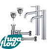 FugaFlow Eccelente Sobrado Kit robinet lavabo - pour double vasque - bonde non-obturable - siphon design bas - Chrome brillant SW1124249