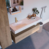 Mondiaz ALAN-DLUX Ensemble de meuble - 130cm - meuble Washed Oak mat - 1 tiroir - Lavabo Cloud Ostra suspendu - vasque Gauche - 1 trou de robinet SW808994