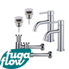 FugaFlow Eccelente Sobrado Slim Kit robinet lavabo - pour double vasque - robinet bas - bonde clic clac - siphon design bas - Chrome brillant SW1124405