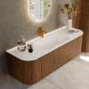 MONDIAZ KURVE-DLUX 140cm Meuble salle de bain avec module 25 G et D - couleur Walnut - 1 tiroir - 2 portes - vasque BIG SMALL centre - 1 trou de robinet - couleur Ostra SW1137855