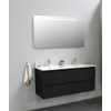 Basic Bella Meuble salle de bains avec lavabo céramique avec miroir et éclairage Blanc 120x55x46cm 2 trous de robinet Noir mat SW491847