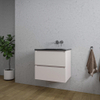 Saniclass Chaci Meuble de salle de bain - 60x45x55cm - lavabo en céramique noir mat - 1 vasque - sans trou de robinet - 2 tiroirs - mat cotton (beige) SW1182335