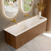 MONDIAZ KURVE-DLUX 145cm Meuble salle de bain avec module 25 D - couleur Walnut - 1 tiroir - 1 porte - vasque LEAF double / gauche - sans trou de robinet - couleur Frappe SW1137465