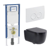 QeramiQ Dely Swirl Toiletset - 36.5x53cm - Geberit UP720 Duofix Sigma inbouwreservoir - slim zitting - witte Delta bedieningsplaat - ronde knoppen - mat zwart SW1420734