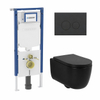 QeramiQ Dely Swirl Pack WC - 36.3x51.7cm - réservoir encastré Geberit UP720 Duofix Sigma - abattant mince - plaque de déclenchement mat anthracite - boutons ronds - mat noir SW1413164