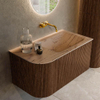 MONDIAZ KURVE-DLUX Meuble de salle de bains 85cm courbure gauche couleur Walnut avec 1 tiroir et 1 porte. Lavabo CLOUD droit sans trou de robinet Arena. SW1431199