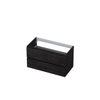 INK Wastafelonderkast - 90x45x52cm - 2 lades - greeploos - met houten keerlijst - MFC - Houtskool eiken SW207409