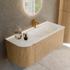MONDIAZ KURVE-DLUX Meuble de salle de bains 115 cm avec module 25 L couleur Chêne avec 1 tiroir et 1 porte. Lavabo BIG SMALL à droite 1 trou de robinet couleur Opalo. SW1137538