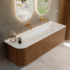 MONDIAZ KURVE-DLUX 145cm Meuble salle de bain avec module 25 G - couleur Walnut - 1 tiroir - 1 porte - vasque BIG LARGE droite - sans trou de robinet - couleur Ostra SW1137876