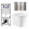 QeramiQ Dely Toiletset - 36.3x51.7cm - diepspoel - rimless - Geberit UP320 inbouwreservoir - met Burda frame - softclose toiletzitting - steel bedieningsplaat - rechtehoekige knoppen - glans wit SW804656