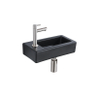 QeramiQ Fuente fonteinset – 37.5x18.5x9 cm – keramiek zwart mat – kraangat links – kraan geborsteld RVS SW1232747