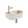 QeramiQ Fuente Fonteinset - 40x21.5x12cm - links - geribbeld - halfrond - 1 kraangat - keramiek - fonteinkraan geborsteld messing - afvoerplug - verlaagd sifon - beige SW1233028