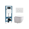 QeramiQ Dely Swirl Compact Toiletset - inbouwreservoir QeramiQ flush - slim zitting - marmeren bedieningsplaat wit - ronde knoppen - mat wit SW1590799