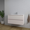 Saniclass Chaci Meuble de salle de bain - 100x46x55cm - lavabo en céramique blanc - 1 vasque ovale - 1 trou de robinet - 2 tiroirs - mat cotton (beige) SW1182326