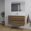 Saniclass Chaci Meuble de salle de bain - 100x46x55cm - lavabo en céramique blanc - 1 vasque - 1 trou de robinet - 2 tiroirs - miroir rectangulaire - noyer (hout) SW816525