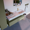 Mondiaz ALAN-DLUX Ensemble de meuble - 130cm - meuble Army mat - 2 tiroirs - Lavabo Cloud Glace suspendu - vasque Droite - 1 trou de robinet SW805818