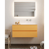 MONDIAZ VICA 100cm badmeubel ocher 2 lades wastafel moon rechts zonder kraangat SW410992 MONDIAZ VICA 100cm badmeubel ocher 2 lades wastafel moon rechts zonder kraangat SW410992
