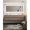 MONDIAZ VICA Ensemble de meuble salle de bain - 200cm - 4 tiroirs - lavabo Cloud double - 2 trous de robinet - solid surface smoke SW411435