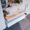 Mondiaz ALAN-DLUX Ensemble de meuble - 150cm - meuble Talc mat - 1 tiroir - Lavabo Cloud Frappe suspendu - vasque Gauche et droite - 2 trous de robinet SW804691