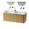 Saniclass Terra Meuble sous lavabo - 120cm - 2 tiroirs - lavabo solid surface - 1 cuve - sans trous de robinet - coins arrondis - sandwood (Chene clair) SW1447032