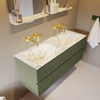 MONDIAZ VICA-DLUX Ensemble meuble de salle de bains - 130cm - meuble bas army - 2 tiroirs - lavabo encastré cloud double - sans trous de robinet - version haute 60cm - glace SW1088140