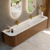 MONDIAZ KURVE-DLUX 200cm Meuble salle de bain avec module 25 G et D - couleur Walnut - 2 tiroirs - 2 portes - vasque STOR SMALL double - 2 trous de robinet - couleur Opalo SW1137699