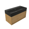 Saniclass Holz Frame Badkamermeubelset - 100x45x52cm - Legend keramische wastafel mat zwart - 1 wasbak - 2 kraangaten - 1 lade - mat eiken natural (hout) SW1579692