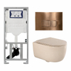 QeramiQ Dely Swirl Ensemble WC - 36.3x51.7cm - Réservoir encastré Geberit UP320 - Abattant fin - Plaque de commande en cuivre - Boutons rectangulaires - Beige SW1130217