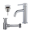 FortiFura Calvi Slim Kit mitigeur lavabo - robinet bas - bonde clic clac - siphon design bas - Chrome brillant SW891956