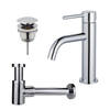 Fortifura Calvi Slim Wastafelkraanset - lage wastafelkraan - klikwaste plug - verlaagde design - sifon - hoogglans chroom SW891956