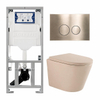 QeramiQ Dely Toiletset - 36.3x51.7cm - diepspoel - rimless - Geberit UP320 inbouwreservoir - softclose toilet zitting - 35mm - geborsteld messing bedieningsplaat - ronde knoppen - mat beige SW1236509